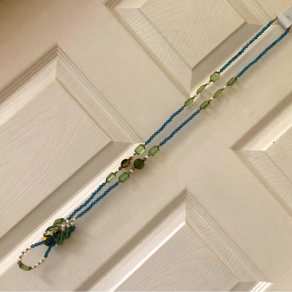 Blue, Green, Brown & Pearls XLong Necklace - Picture 3 of 8